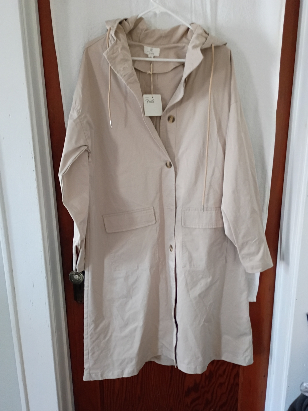 Pill C Hooded Trench Coat Cream Size Small